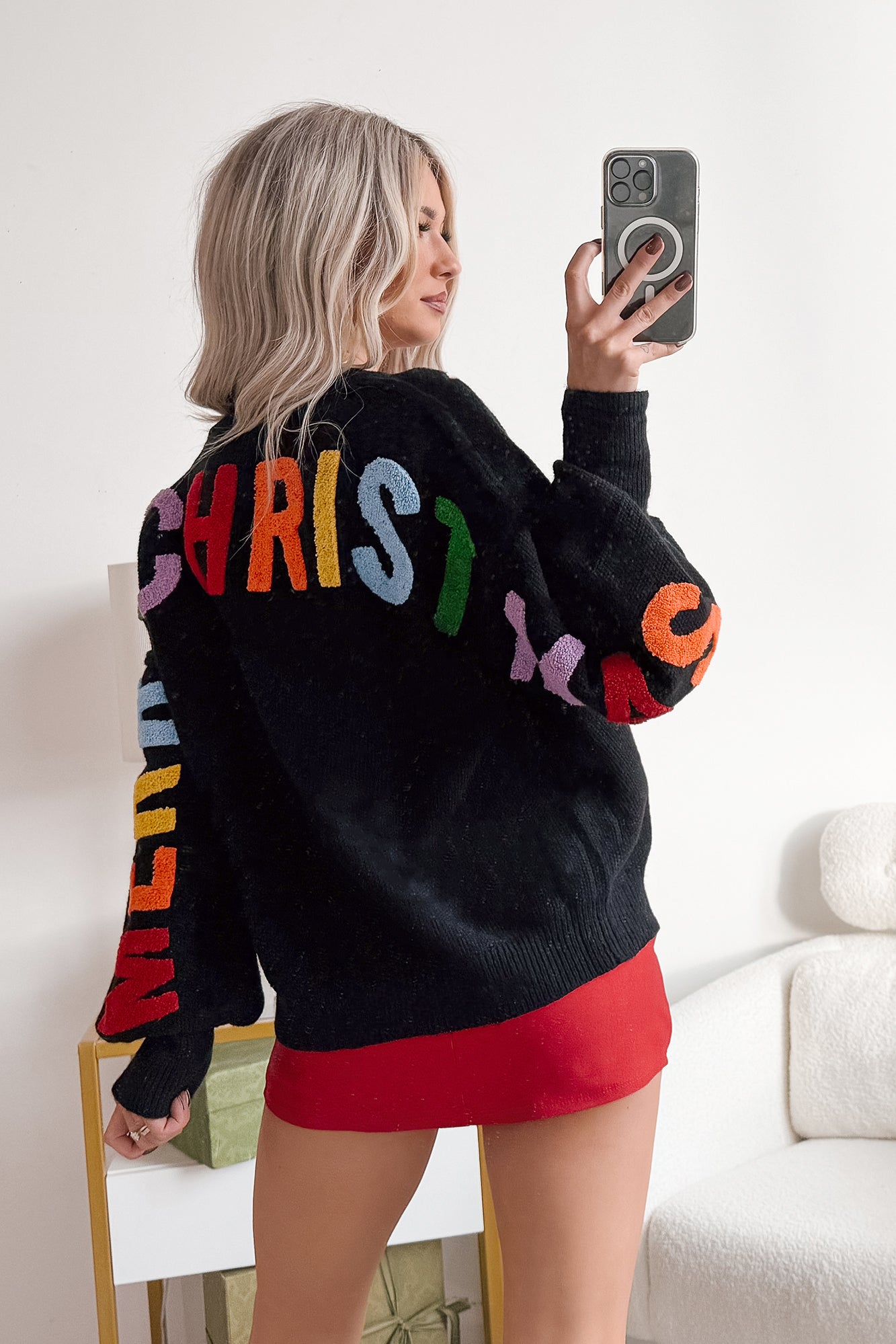 Blankets & Bells Christmas Lettered Mello Sweater (Black) - NanaMacs