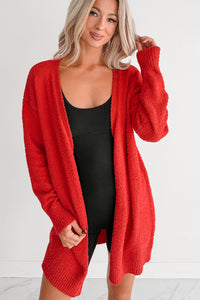 Keep It Homey Fuzzy Knit Cardigan (Red) - NanaMacs