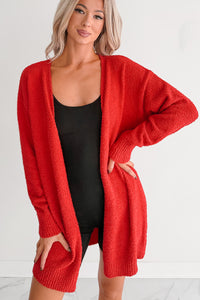 Keep It Homey Fuzzy Knit Cardigan (Red) - NanaMacs