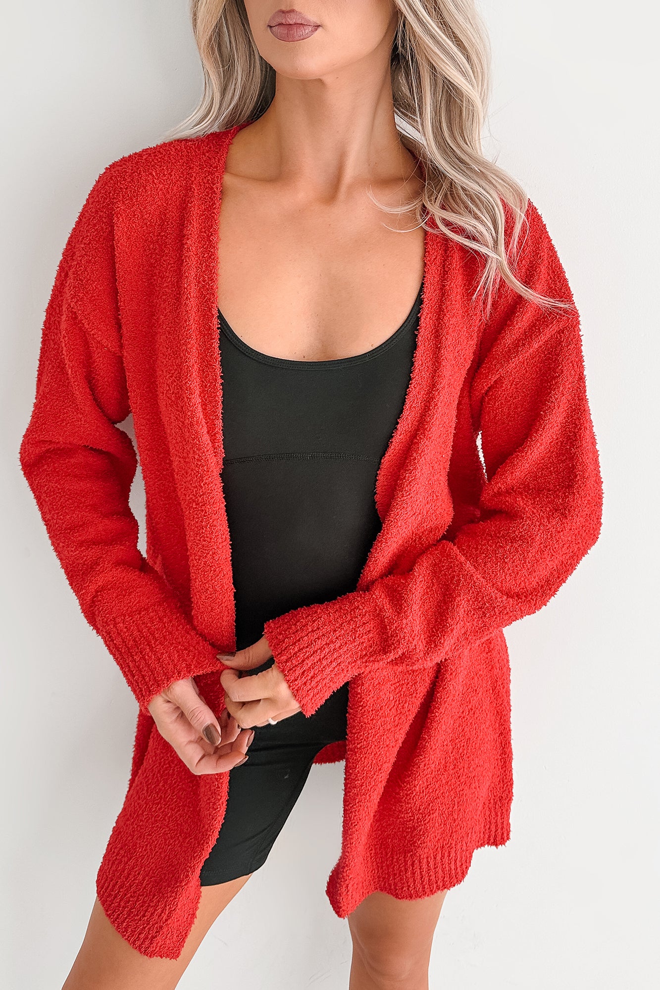 Keep It Homey Fuzzy Knit Cardigan (Red) - NanaMacs