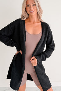 Keep It Homey Fuzzy Knit Cardigan (Black) - NanaMacs