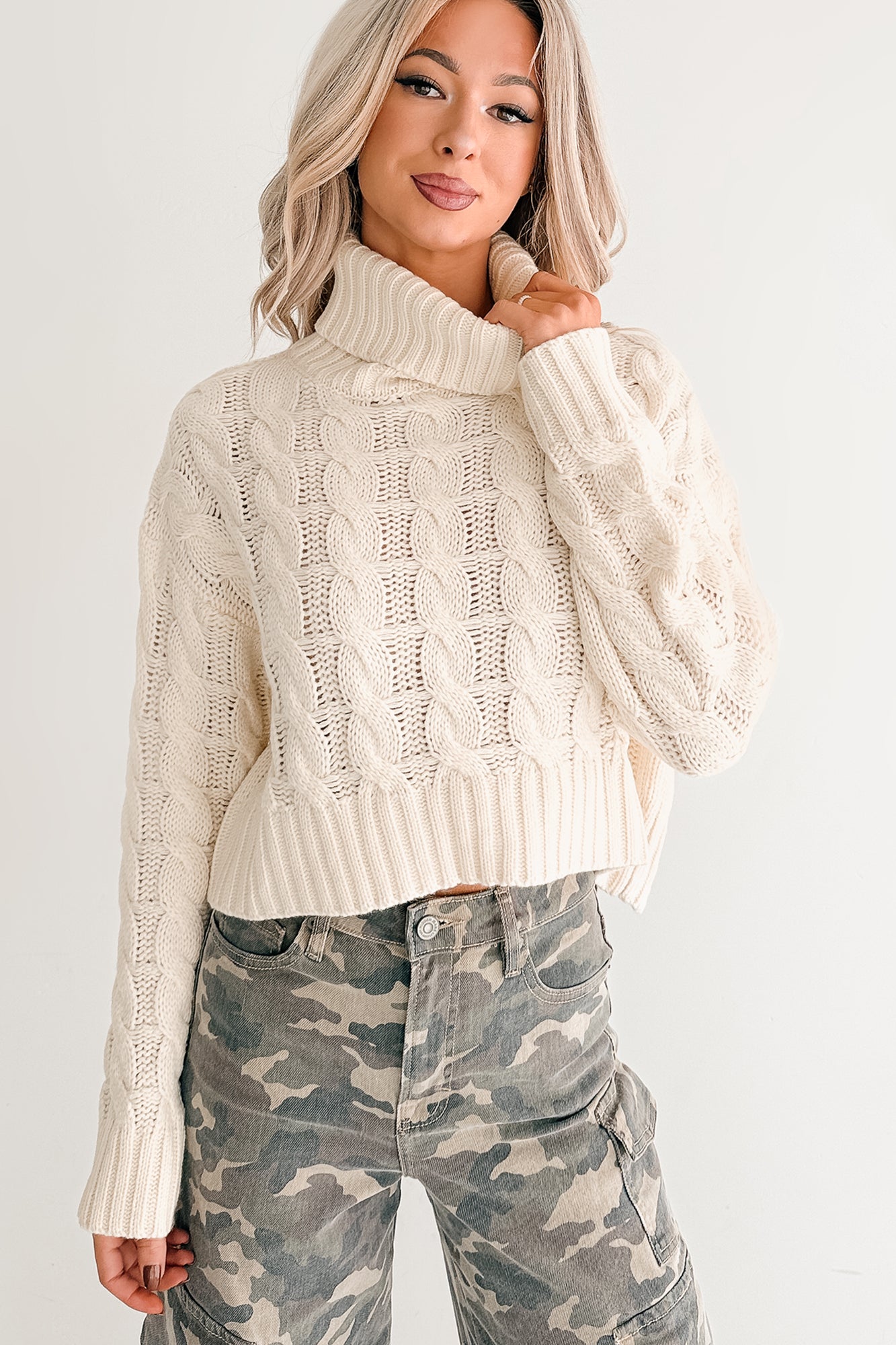 Snug As Ever Cable Knit Cropped Sweater (Cream) - NanaMacs