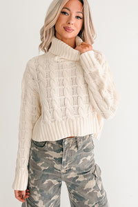 Snug As Ever Cable Knit Cropped Sweater (Cream) - NanaMacs