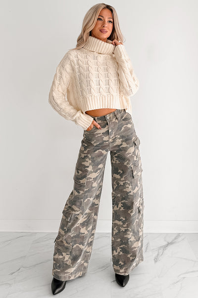 Snug As Ever Cable Knit Cropped Sweater (Cream)