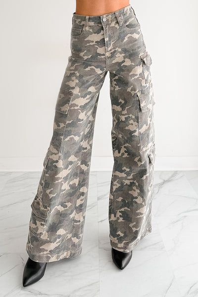 Kayla High Rise Cargo Hidden Jeans (Camouflage) - NanaMacs