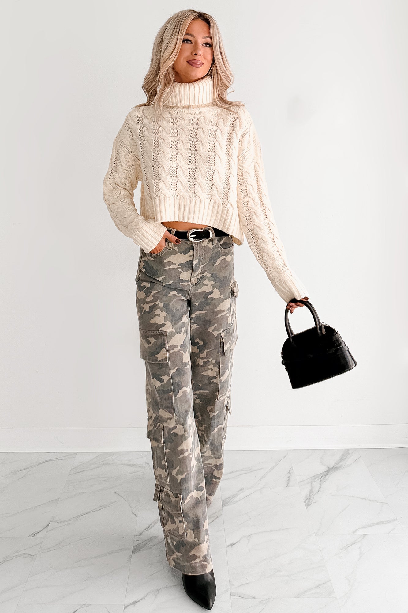 Snug As Ever Cable Knit Cropped Sweater (Cream) - NanaMacs