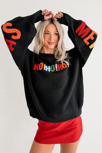 Blankets & Bells Christmas Lettered Mello Sweater (Black) - NanaMacs