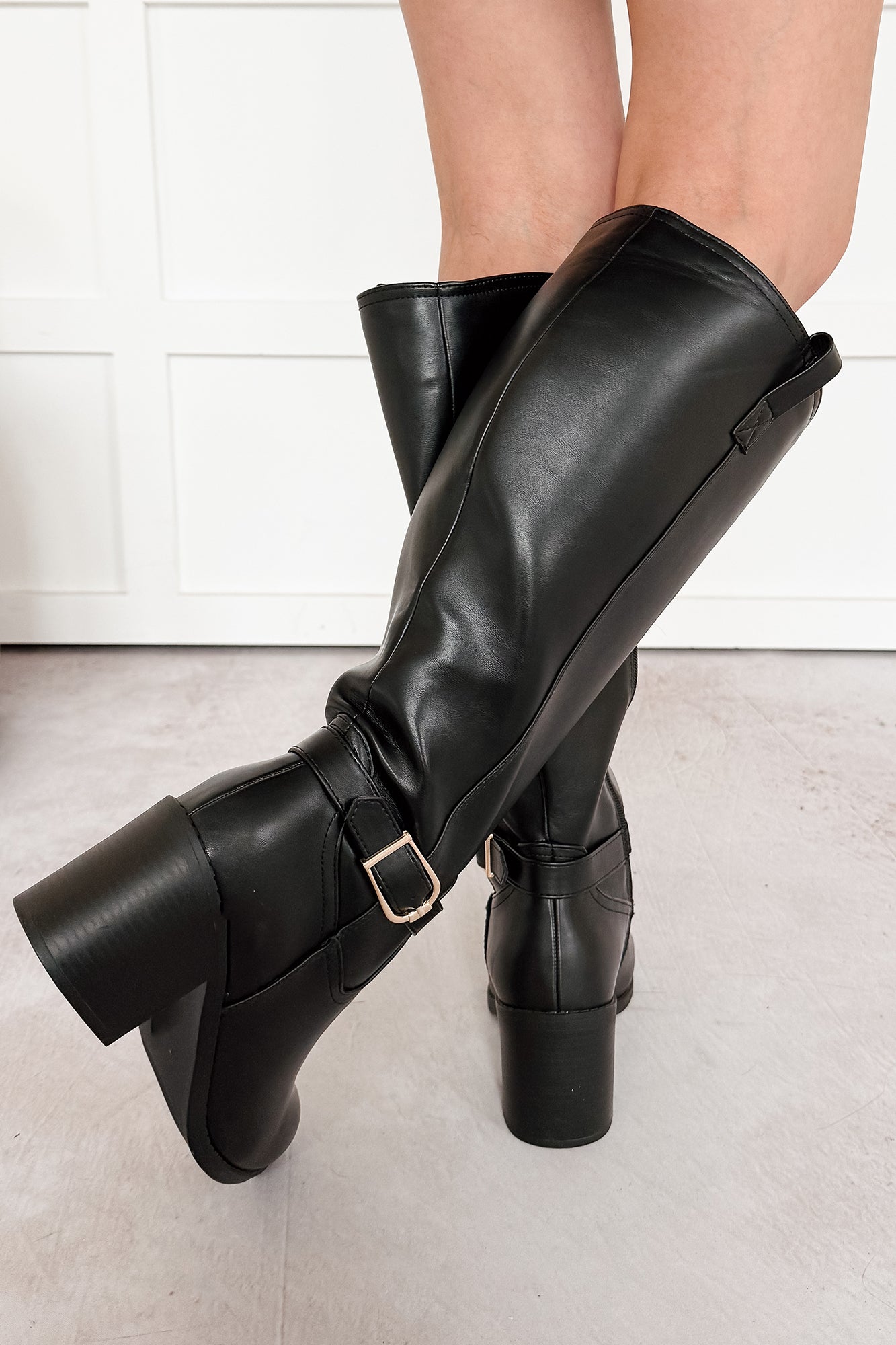 Armani Chunky Heel Faux Leather Boots (Black) - NanaMacs