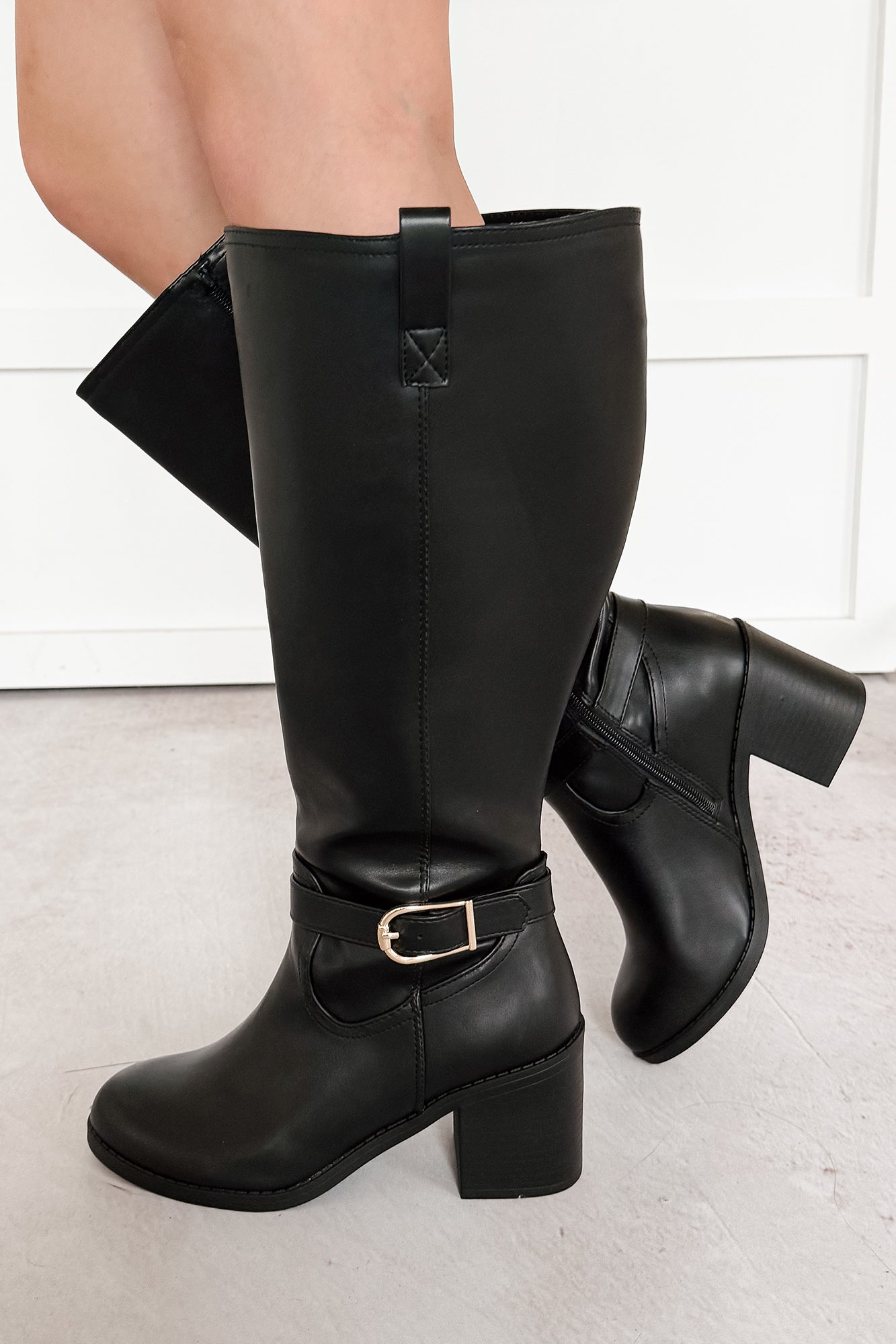 Armani Chunky Heel Faux Leather Boots (Black) - NanaMacs