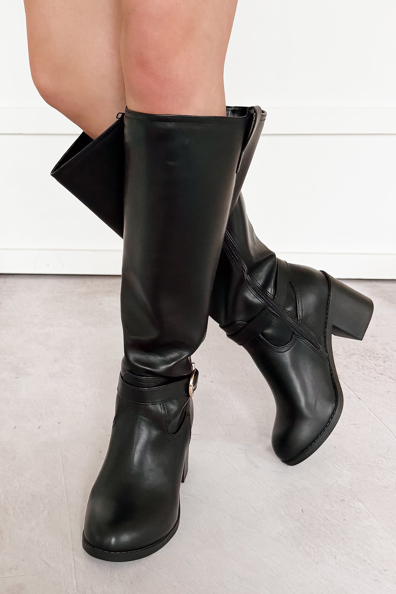 Armani Chunky Heel Faux Leather Boots (Black) - NanaMacs