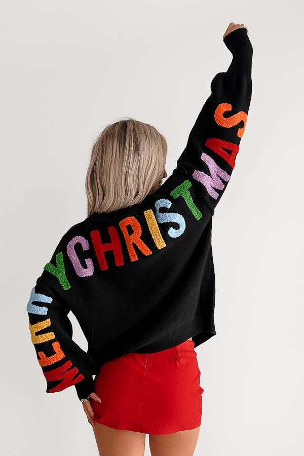 Blankets & Bells Christmas Lettered Mello Sweater (Black) - NanaMacs
