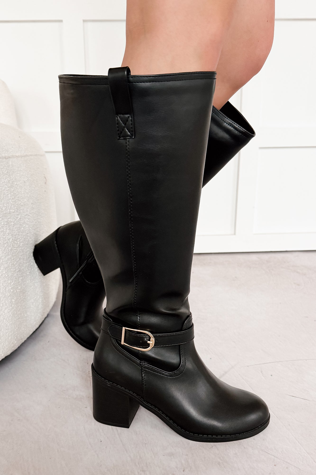 Armani Chunky Heel Faux Leather Boots (Black) - NanaMacs