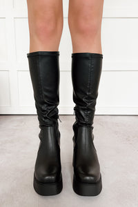 Class Act Faux Leather Chunky Platform Boots (Black) - NanaMacs