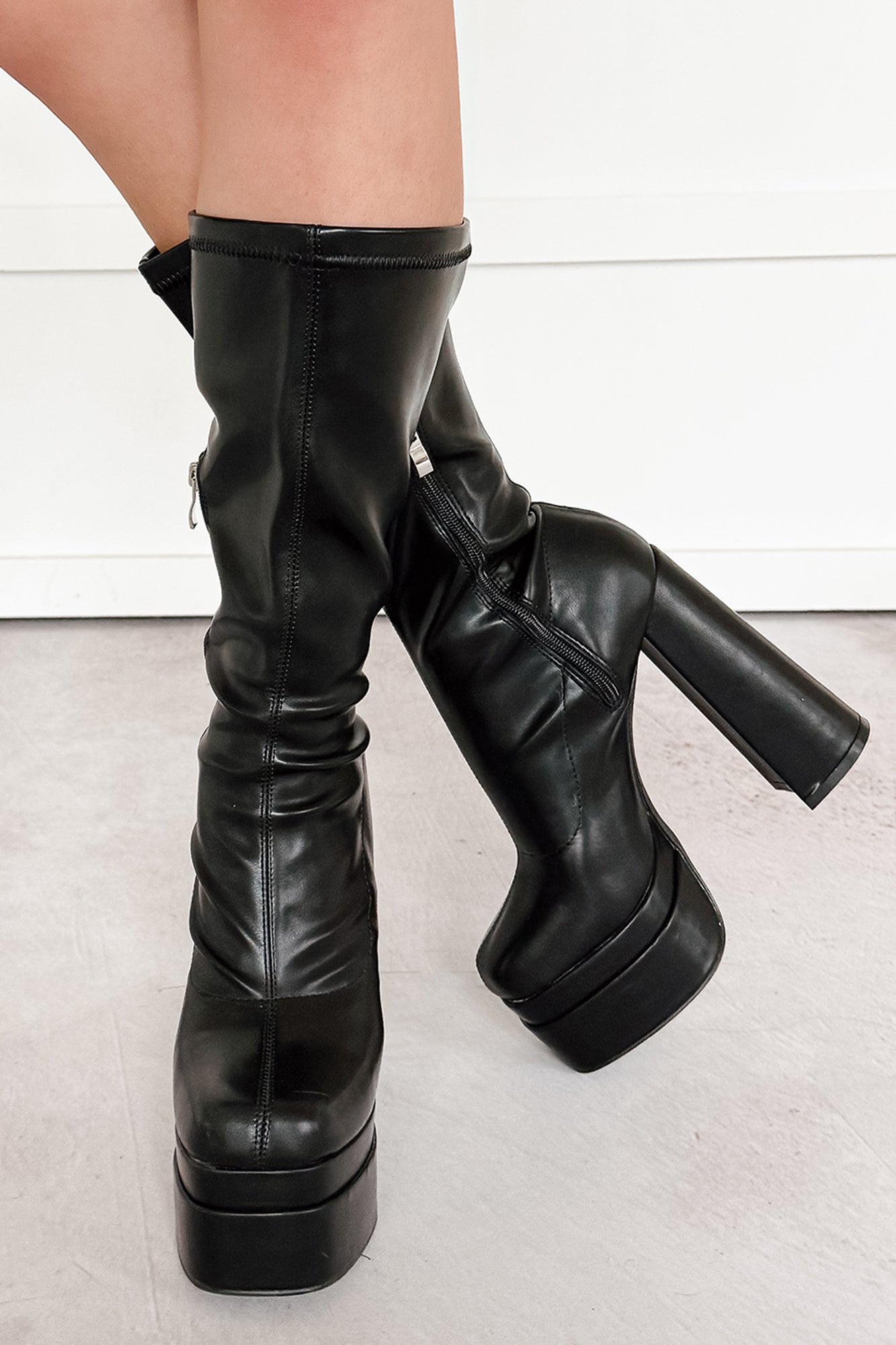 Viviana Faux Leather Chunky Platform Boots (Black) · NanaMacs