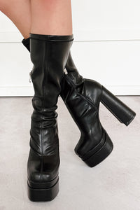 Viviana Faux Leather Chunky Platform Boots (Black) - NanaMacs