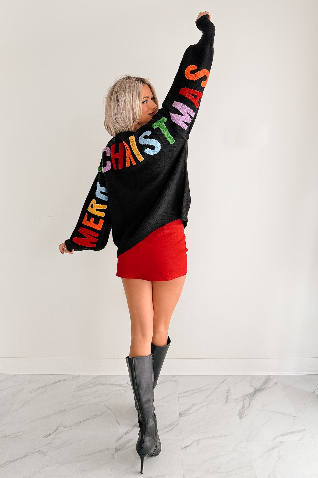 Blankets & Bells Christmas Lettered Mello Sweater (Black) - NanaMacs