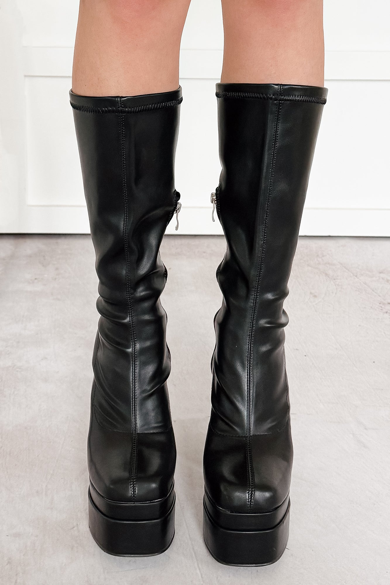 Viviana Faux Leather Chunky Platform Boots (Black) - NanaMacs