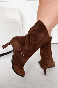 Forever Rising Faux Suede Stiletto Booties (Brown)