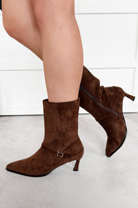 Forever Rising Faux Suede Stiletto Booties (Brown)