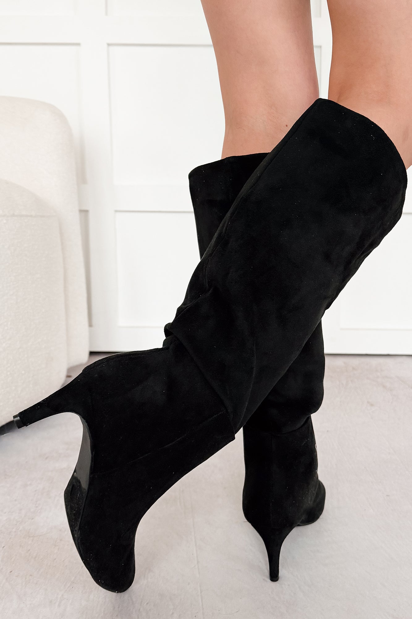 Corporate Chic Kitten Heel Faux Suede Boots (Black) - NanaMacs