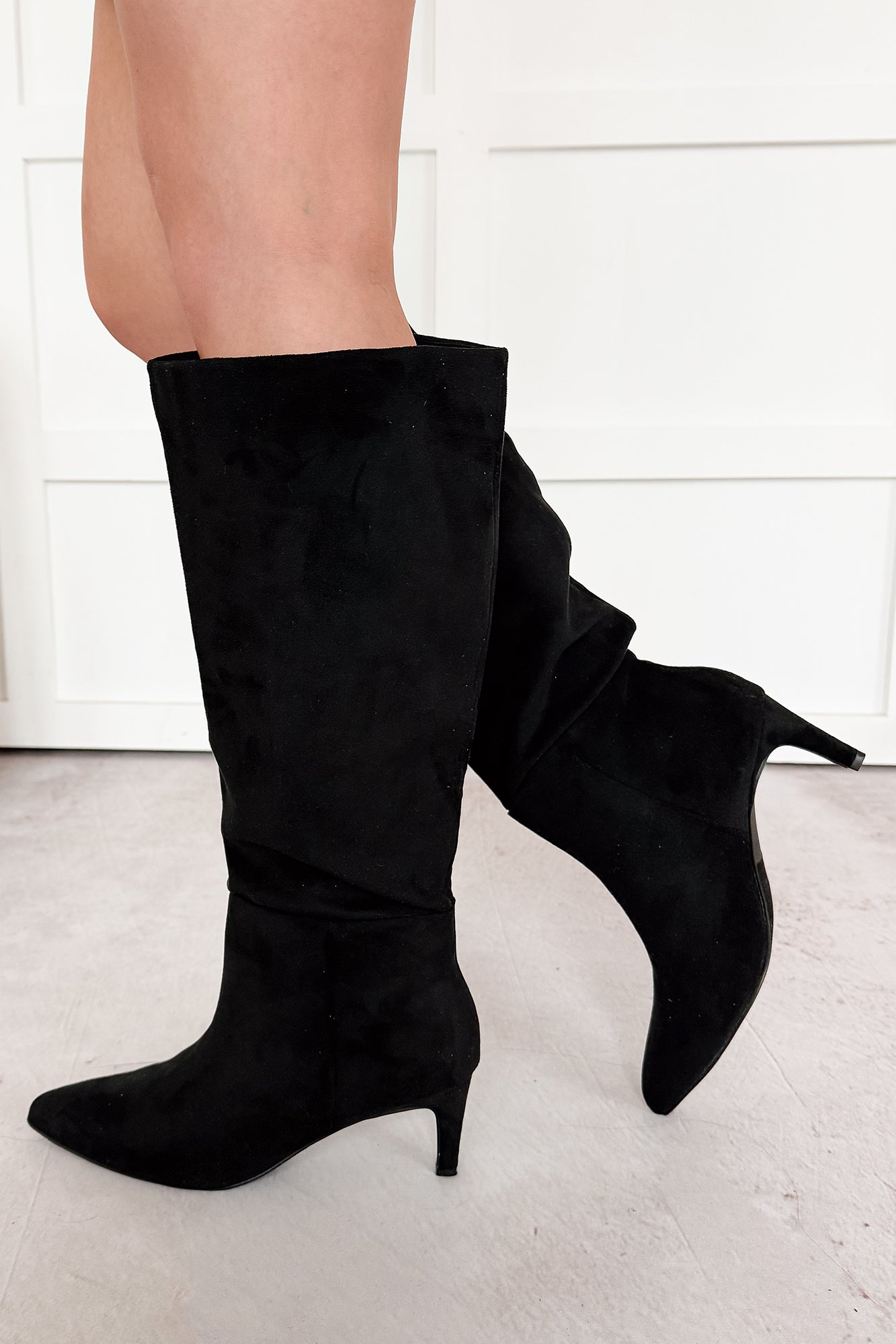 Corporate Chic Kitten Heel Faux Suede Boots (Black) - NanaMacs