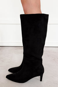 Corporate Chic Kitten Heel Faux Suede Boots (Black) - NanaMacs