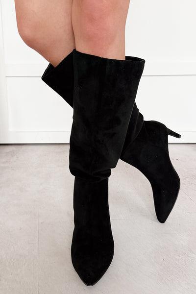 Corporate Chic Kitten Heel Faux Suede Boots (Black)