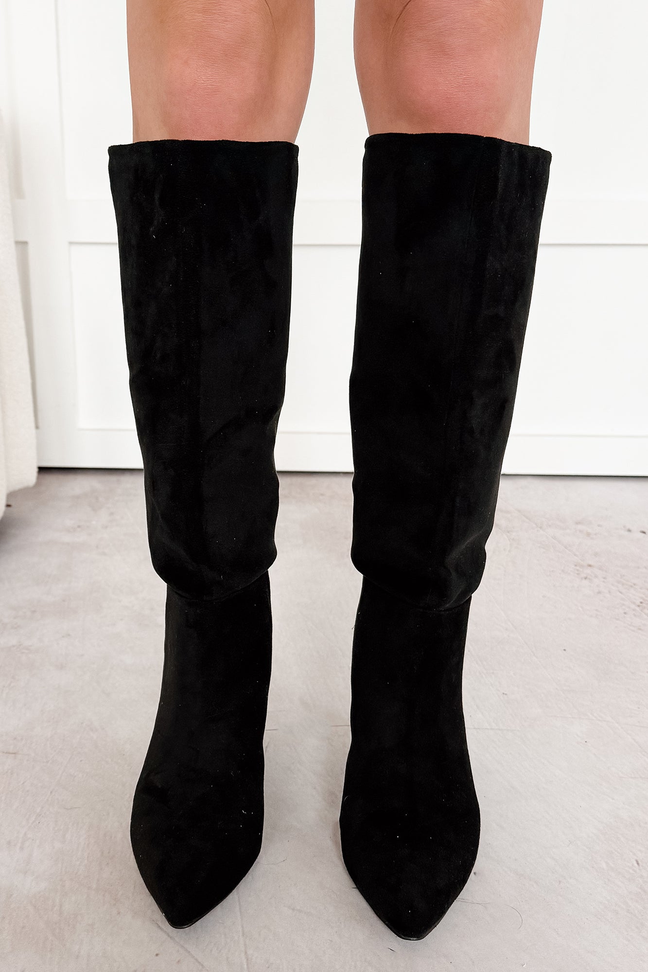 Corporate Chic Kitten Heel Faux Suede Boots (Black) - NanaMacs