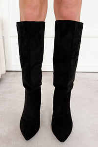Corporate Chic Kitten Heel Faux Suede Boots (Black) - NanaMacs
