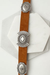 Rusted Charm Floral Concho Faux Suede Belt (Silver/Brown) - NanaMacs