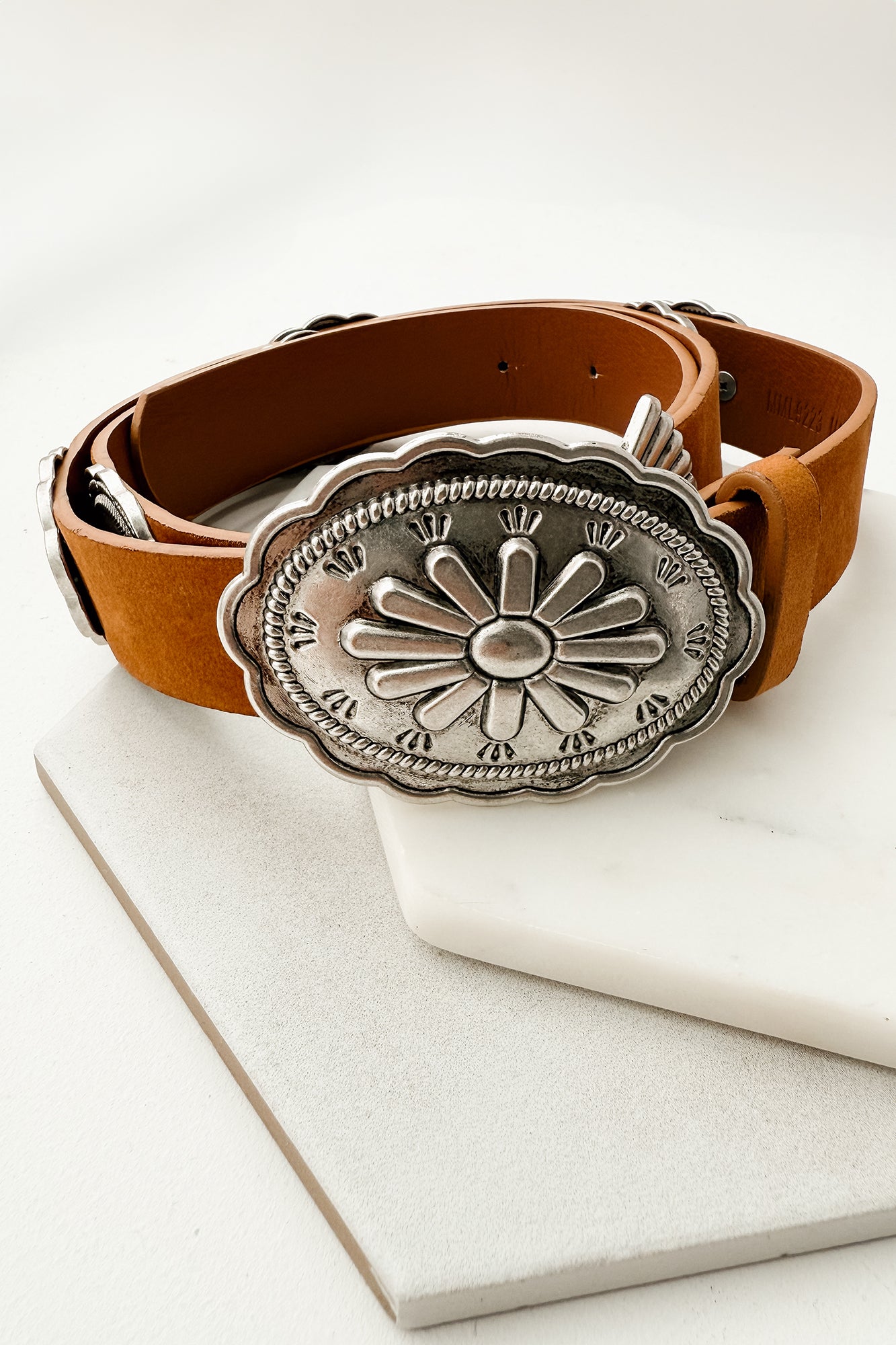 Rusted Charm Floral Concho Faux Suede Belt (Silver/Brown) - NanaMacs