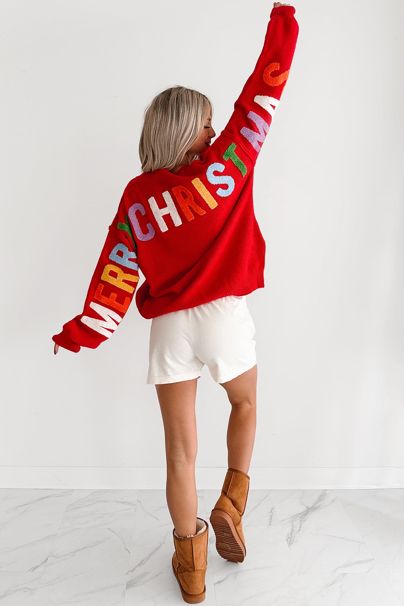 "Ho Ho Ho" Mello Christmas Patch Cardigan (Red) - NanaMacs