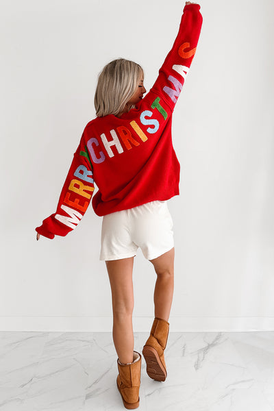 "Ho Ho Ho" Mello Christmas Patch Cardigan (Red)
