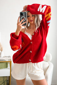 "Ho Ho Ho" Mello Christmas Patch Cardigan (Red) - NanaMacs