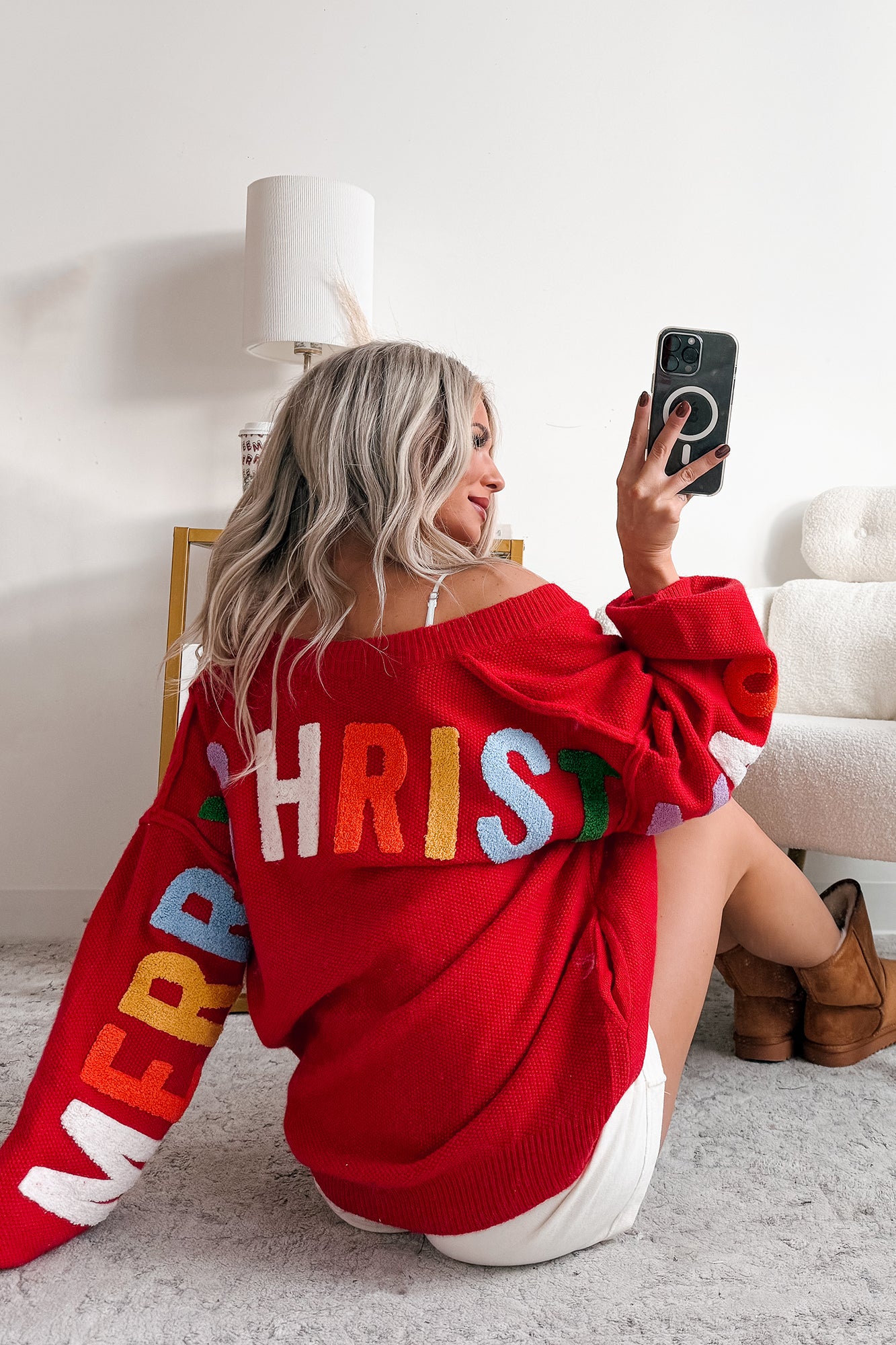 "Ho Ho Ho" Mello Christmas Patch Cardigan (Red) - NanaMacs