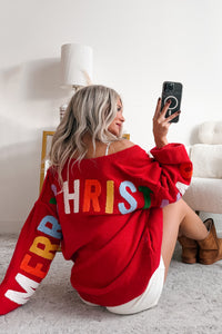 "Ho Ho Ho" Mello Christmas Patch Cardigan (Red) - NanaMacs