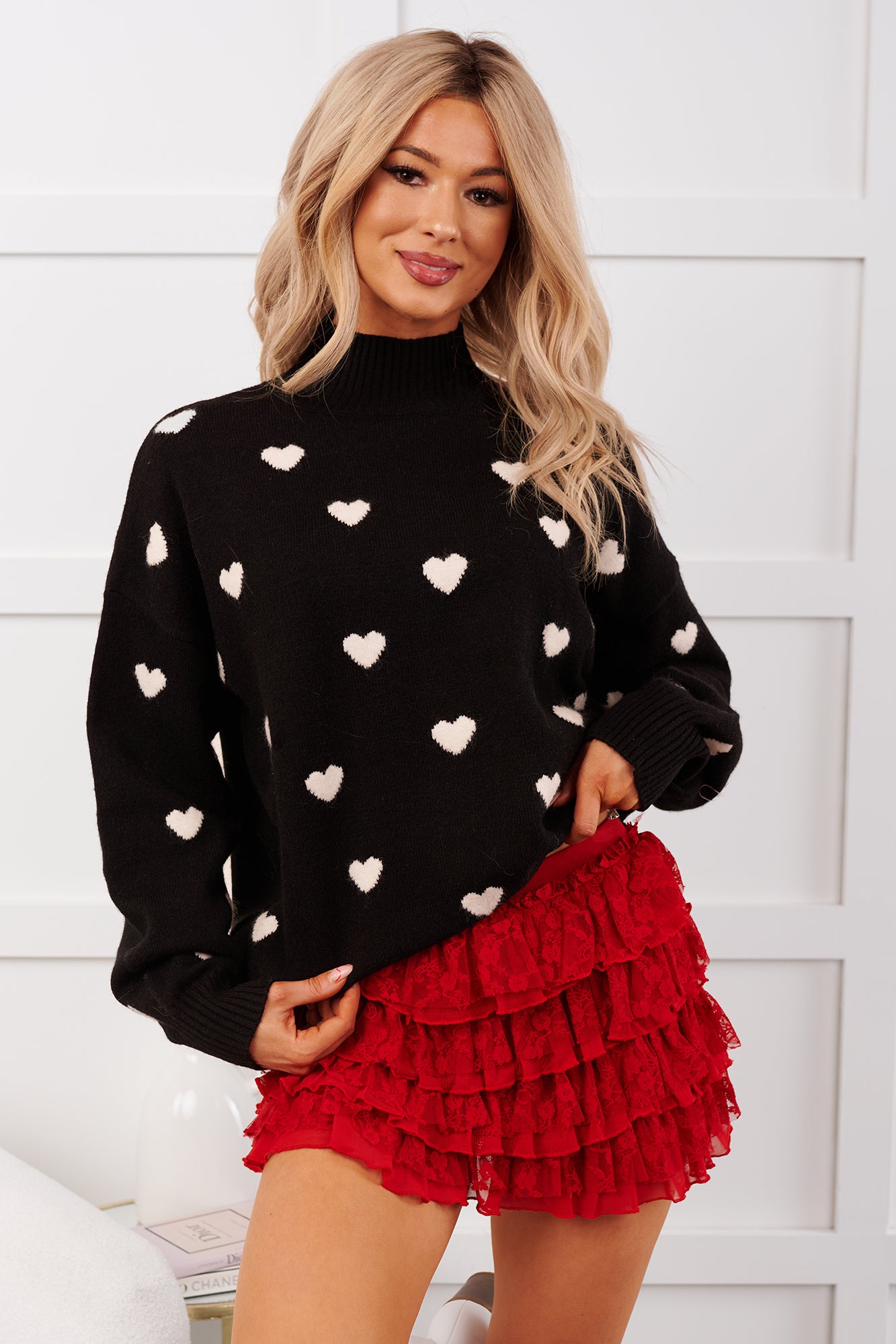Love Conquers Heart Print Knit Sweater (Black/White) · NanaMacs