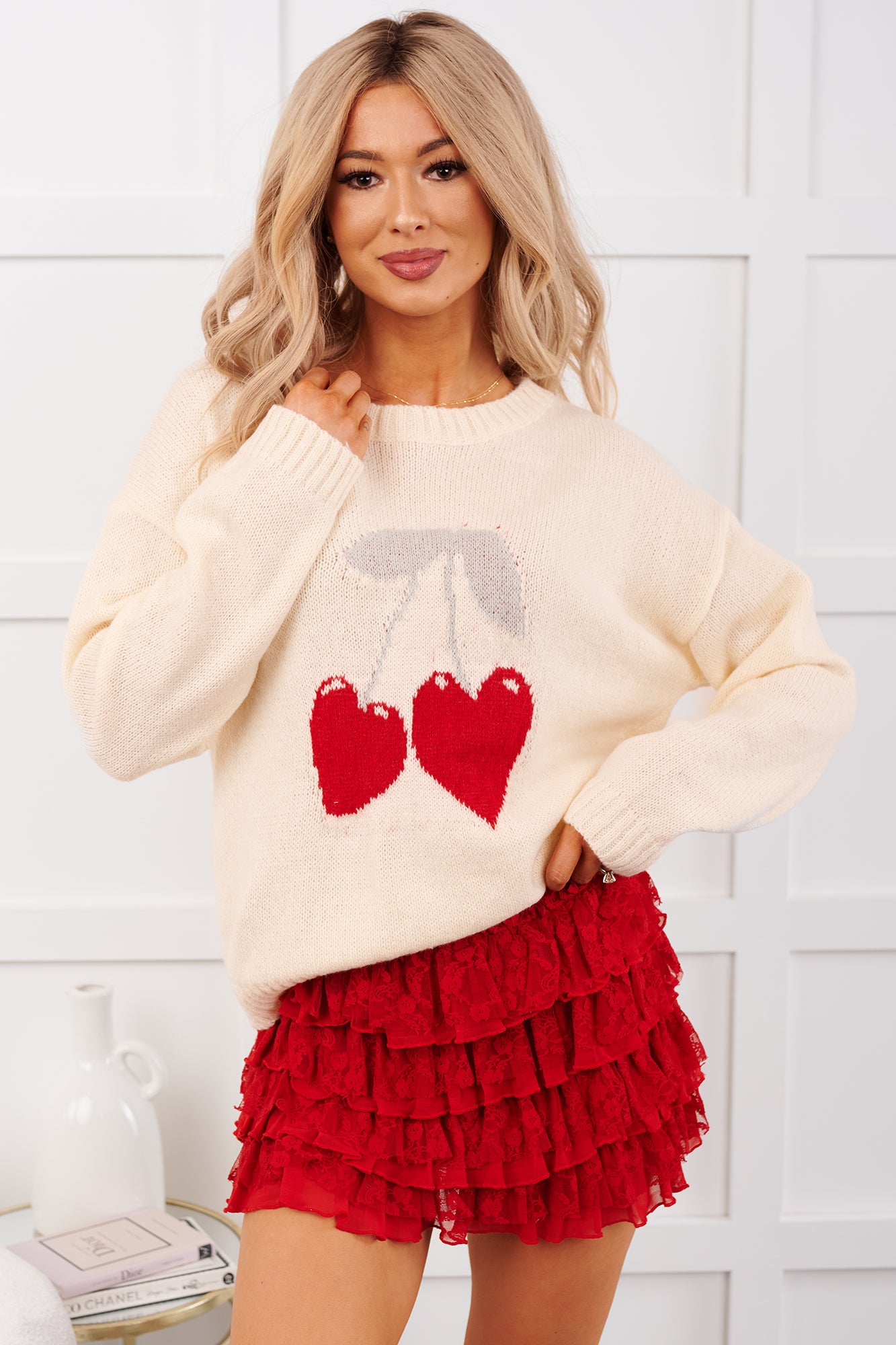 Timeless Romance Heart Cherry Print Sweater (Ivory) · NanaMacs