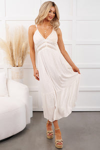Steady Simple Sleeveless Lace Maxi Dress (White) - NanaMacs