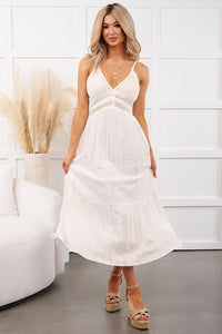 Steady Simple Sleeveless Lace Maxi Dress (White) - NanaMacs