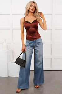 Keep Posted Sleeveless Satin Corset Top (Chocolate) - NanaMacs