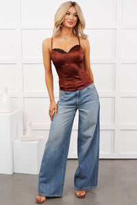 Keep Posted Sleeveless Satin Corset Top (Chocolate) - NanaMacs