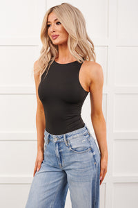 Light Routine Sleeveless Solid Bodysuit (Black)