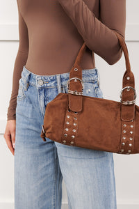Fierce Calm Studded Faux Suede Bag (Dark Brown) - NanaMacs