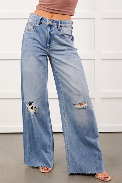 Ander Distressed Wide Leg Hidden Jeans (Medium)