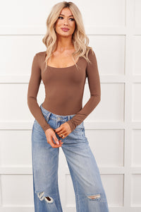 Soft Horizon Long Sleeve Scoop Neck Bodysuit (Cocoa Brown) - NanaMacs