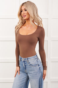 Soft Horizon Long Sleeve Scoop Neck Bodysuit (Cocoa Brown) - NanaMacs