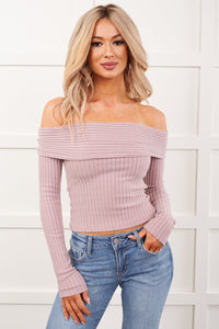 Risk It All Off-The Shoulder Ribbed Top (Elderberry)
