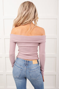 Risk It All Off-The Shoulder Ribbed Top (Elderberry)