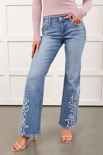 Angie Low Rise Flare Detailed Cello Jeans (Light)